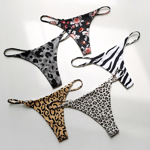 5-pack Fitness Sömlösa Damunderkläder Sexig Hög Midja Randig Bikini Leopardtryck Sport Ren Bomull Ren Önskan String Storlek M