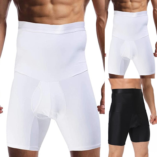 Män Bantning Body Shaper Mage Boxer Trosor med hög midja vit M white