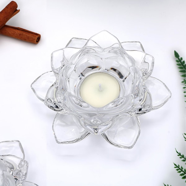 Kinesisk stil transparent kristallglas lotus ljusstake ljusstake lotus lampa romantisk ljus heminredning hantverk ornament (2-pack)