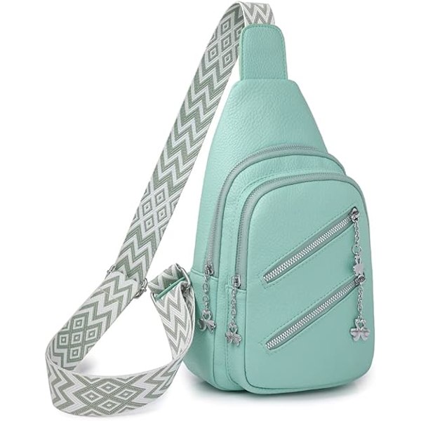 Mjukt läder casual dam crossbody väska bred axelrem sport PU läder axelväska dam bröstväska bröstväska multi fack midje bälte väska Green