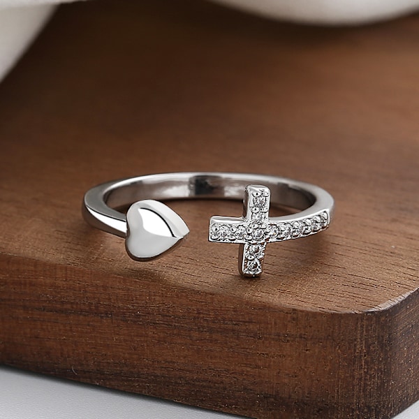 Enkelhet hög känslighet kors kärlek inlägg diamant öppning ring kvinna personlighet halsband utsökta händer