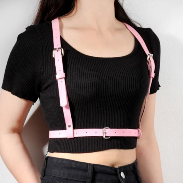 Faux Läder Sele Bälte Dam Underkläder Body Bondage Bur Skulptur Sele Pink