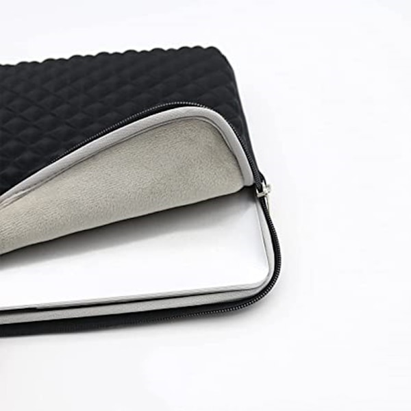 Laptopväska med diamantmönster, anti-drop bubbelkudde, PU-läder, tablettfack, passar 15,6 tum 15,6 tommer Sort