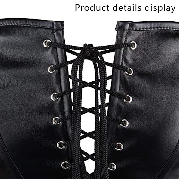 Punk Rock Faux Läder Steampunk Korsett Set Retro Goth Overbust