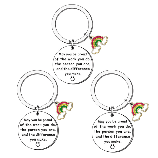 Stainless Steel Keychain Rainbow Accessories Gift Thank You Gift for Men and Women (3 Pieces, Mixed Colors)
