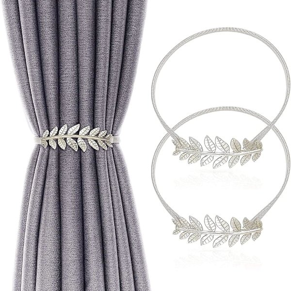 2-pack hängande spännen, hängande metallgardinstång, hängande krokar, metallgardinband, elastiska gardinspänneband (silver)