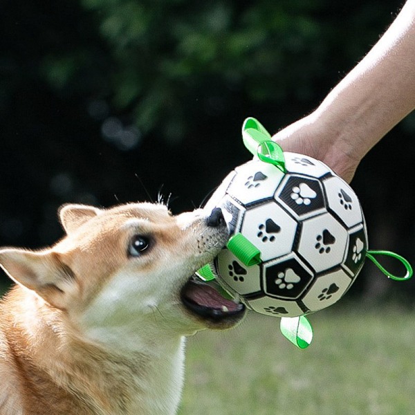 Hundfotboll leksak bitsäker uppblåsbar interaktiv molar husdjur fotboll dragleksak med remmar för små stora hundar