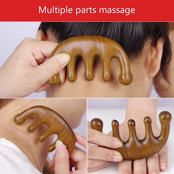 Huvud Meridian Massage Kam Gua Sha 5 Bred Tand Kam Akupunktur Sandelträ Kam Skrapande Hårbotten Massager