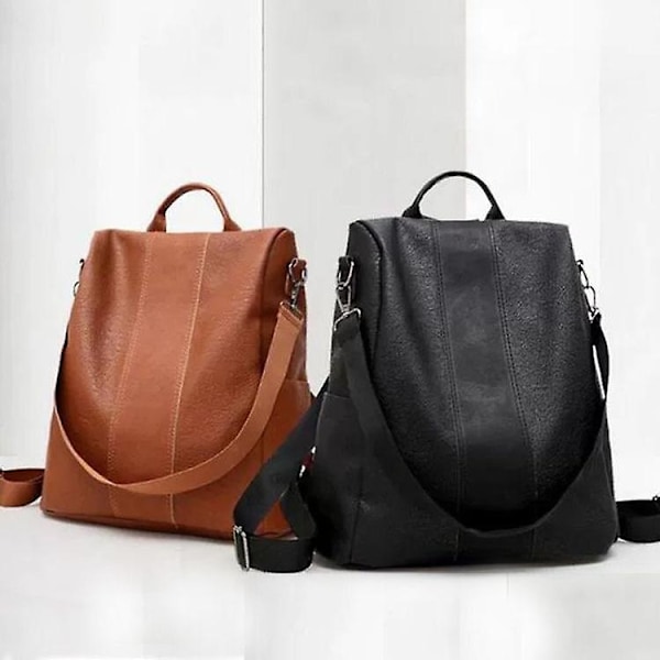 Ryggsäck för kvinnor - Damryggsäck i läder - Skolaxelväska - Svart/brun - Ryggsäck med stor kapacitet - All Match Fashion 1st - Perfekt black