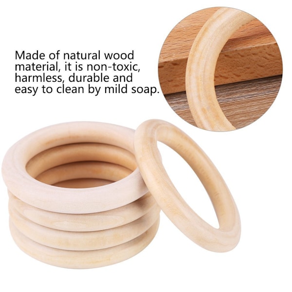 20 st träringar, träring för pyssel DIY hantverksring Träfärg träring trä ring DIY-tillbehör hängande ring handväska lås gardiner träring (70 mm)