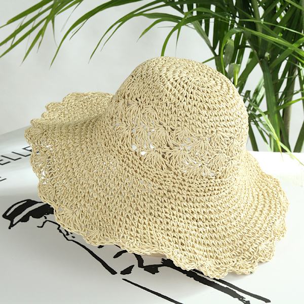 Halmhatt Dam Bred Floppy Brätte Solhatt UV-skydd Sommar Vikbar keps för fritidsresor Beige Khaki