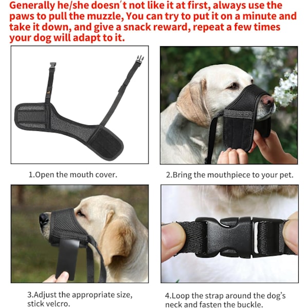 Hundmunstycke, Mjukt nylon Anti Biting Skällande Tuggande, Luftnät Mesh Drickbar Justerbar Slinga Husdjur Munstycke, 4 färger 6 storlekar, Svart, XXL