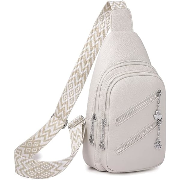 Mjukt läder casual dam crossbody väska bred axelrem sport PU läder axelväska dam bröstväska bröstväska multi fack midje bälte väska White