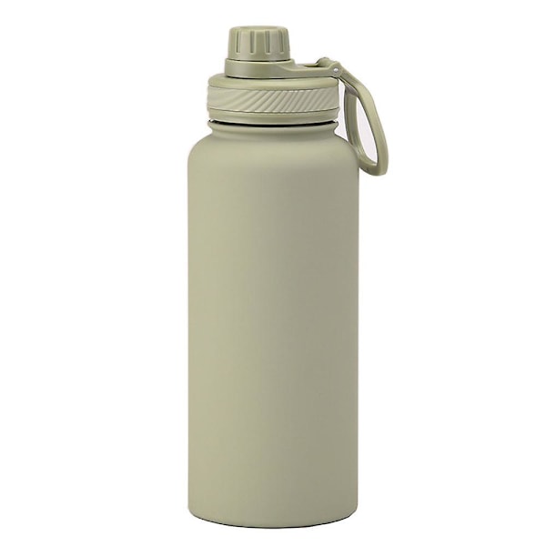 1L Bärbar vattenflaska för utomhusbruk med handtag, rostfritt stål, isolerad mugg, stor kapacitet, bred öppning, bärbar sportvattenflaska för utomhusbruk Bean green