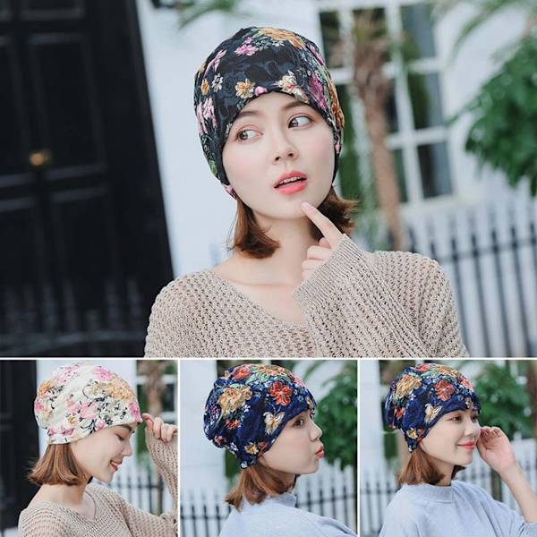 3-pack blommig spetsmössa, chemo beanie mössor för kvinnor