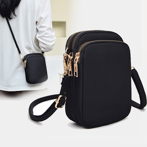 Cross Body Phone Bag Women, Nylon Ladies Mobile Phone Bags svart black