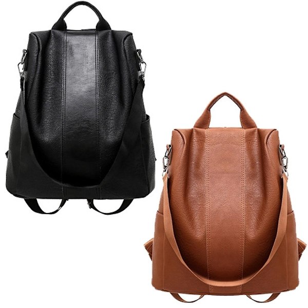 Ryggsäck för kvinnor - Damryggsäck i läder - Skolaxelväska - Svart/brun - Ryggsäck med stor kapacitet - All Match Fashion 1st - Perfekt black