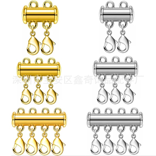 2-pack magnetiska lagerhalsbandsspännen Lås Lås Halsbandskoppling för multi glidrörsspännen Silver lobster clasp 4 rows Silver lobster clasp