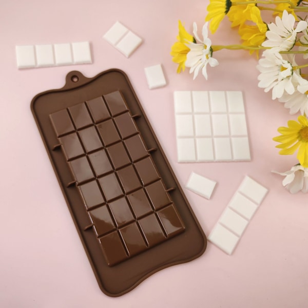 24 st Rektangulära Chokladblock Silikonformar DIY Choklad Vändform Kristall Dropplim Brandfärg Vaxform brown