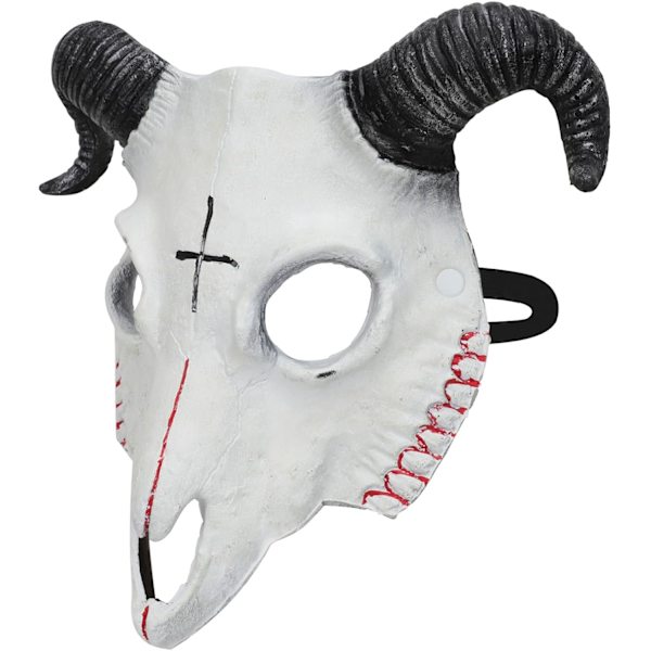 Halloween halv ansiktsmask skrämmande djurmask, karneval demonmask förhorn spöke djävul White Goat