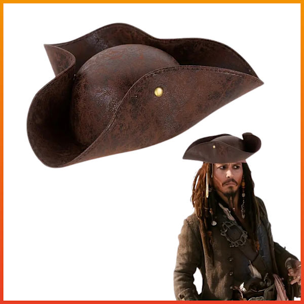 Vuxen Pirathatt, Kolonial Stil Vuxen Halloween Kostym Bollprop Hatt, Tricolor Hatt, Kapten Hatt, Triangelhatt, Brun Mönstrad Pirat