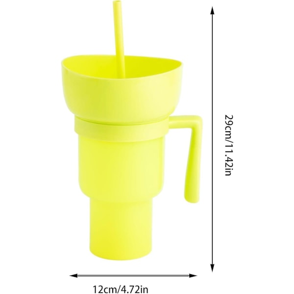 Snack- och dryckkopp 2-i-1 popcornhink dryck juice sugrör kopp popcorn cola hink allt-i-ett vattenkopp hem bärbar kreativ kopp Yellow