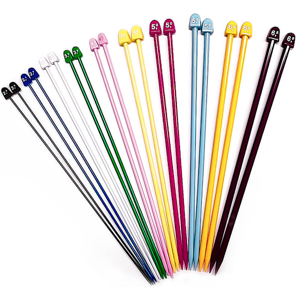En uppsättning med 10 par flerfärgade plast jumperstickor vävverktyg färgade enkelspetsiga stickor med pärlor plast stål stickor one size multicolor