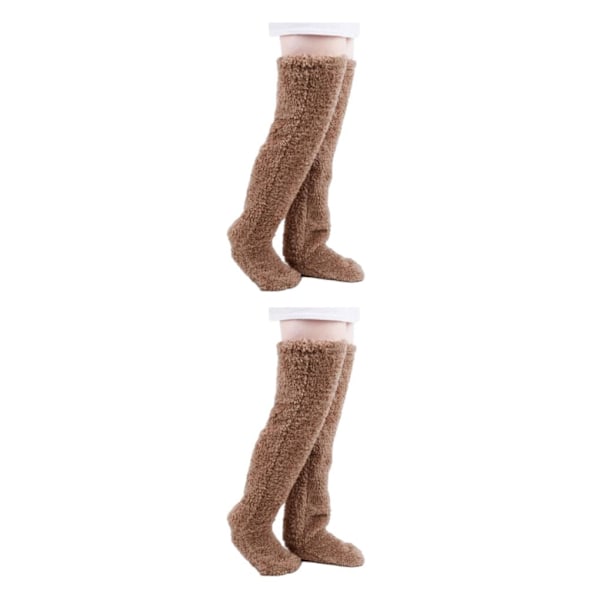 1/2 polyester varma och bekväma knähöga luddiga strumpor teddybjörn golvstrumpor strumpor knäskydd för brun[HK] brun 2Set brown