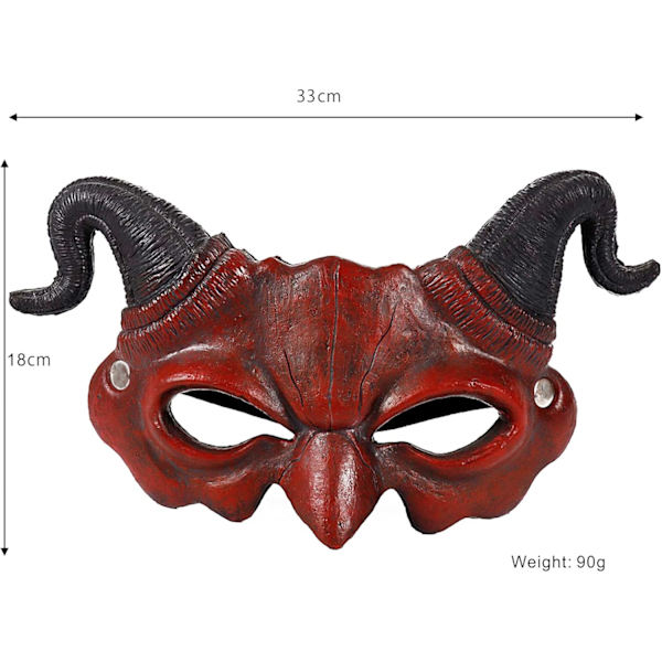 Halloween halv ansikte skrämmande djurmask, karneval demon mask förhorn spöke djävul Red