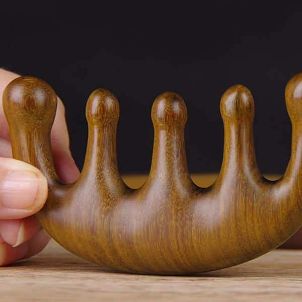 Huvud Meridian Massage Kam Gua Sha 5 Bred Tand Kam Akupunktur Sandelträ Kam Skrapande Hårbotten Massager