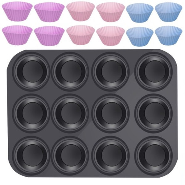 Bakplåt + 12 st Silikon Muffinsformar / Bullformar - Formar multicolor