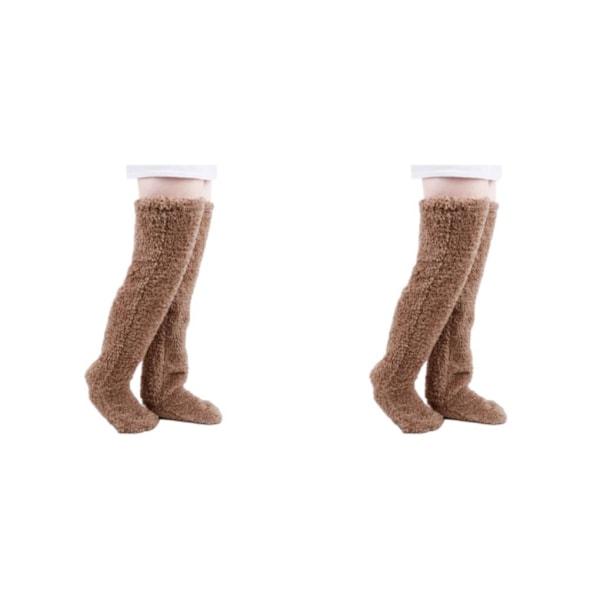 1/2 polyester varma och bekväma knähöga luddiga strumpor teddybjörn golvstrumpor strumpor knäskydd för brun[HK] brun 2Set brown