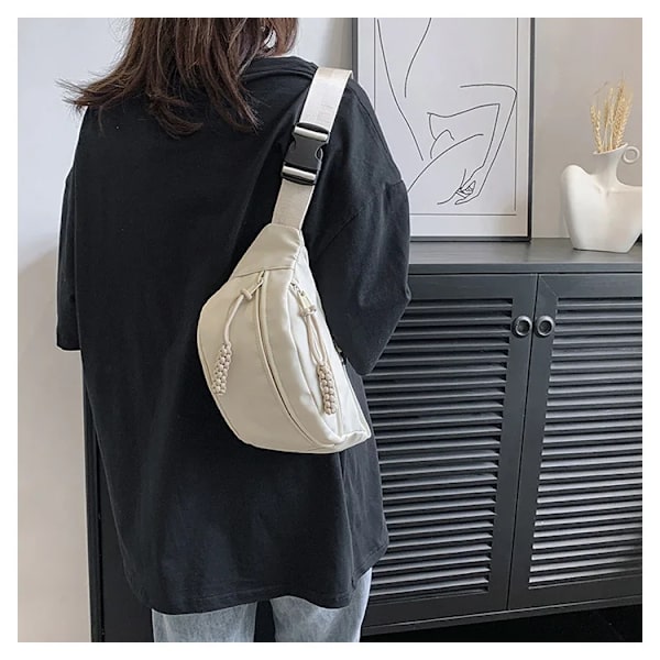 Brustväska Bananväska för kvinnor Sling Crossbody Midjepaket Canvas Running Midjeväska Casual Fanny Packs Sport Half Moon Bältesväska vit 29x13x10cm white