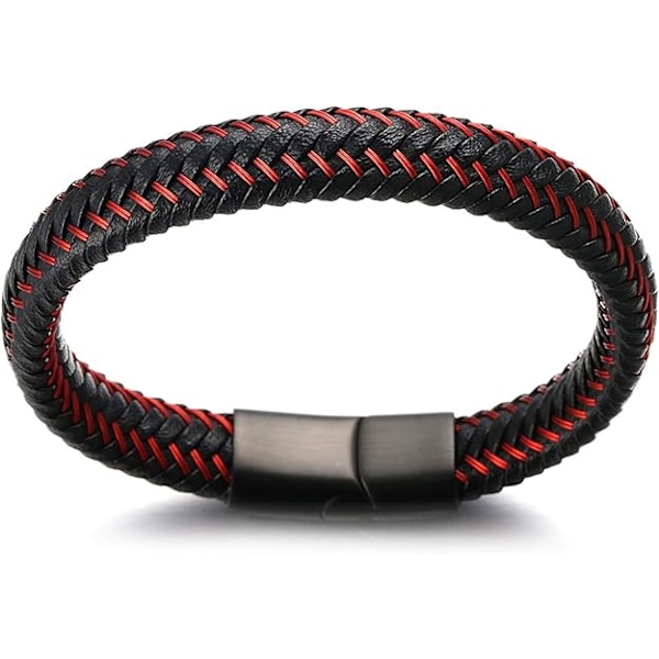 Ny Temuwish mode män personlighet trend svart röd vävt PU läderarmband 22cm Q