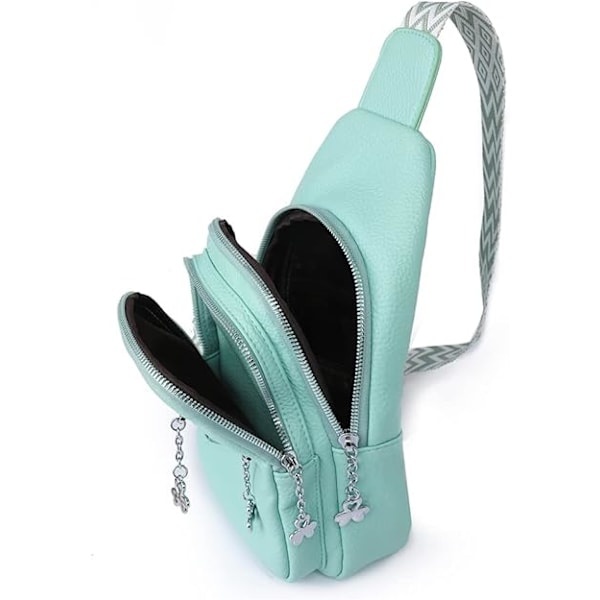 Mjukt läder casual dam crossbody väska bred axelrem sport PU läder axelväska dam bröstväska bröstväska multi fack midje bälte väska Green