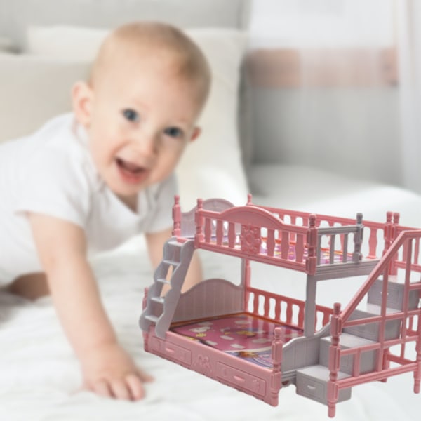 Våningssäng i miniatyr för dockhus, tillbehör för rollspel, favoritleksak