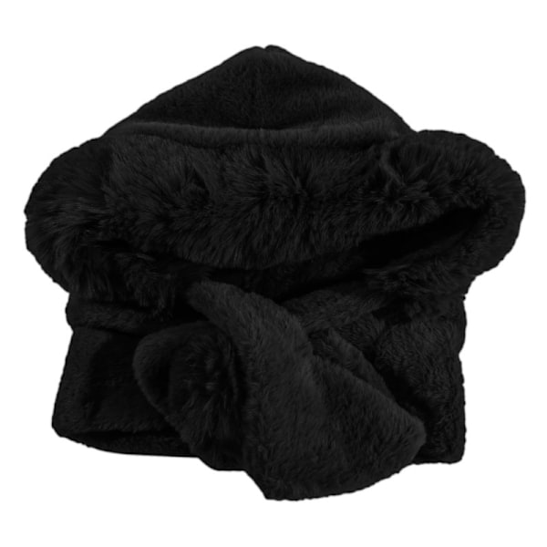 Höst- och vintervarm halsduk för kvinnor, plyschhalsduk, ett stycke huvudbonad, öronvärmare, vindtät ridning, mjuk och fluffig hatt Black
