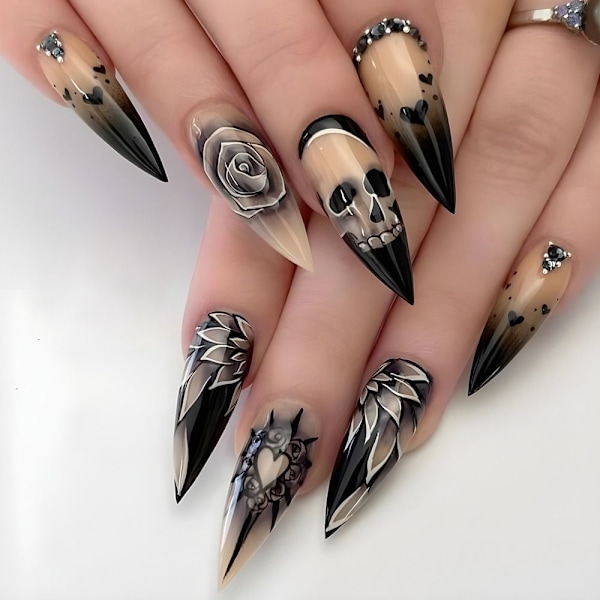 Halloween Skalle Falska Naglar Grandiose Nagel Press on Nails