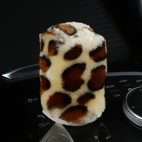 3 st/set Leopard Fluff Plysch Överdrag Vinterbil Leopardplysch virkad elastisk rattmuff, växelspaksmuff, handbromsmuff och greppmuff