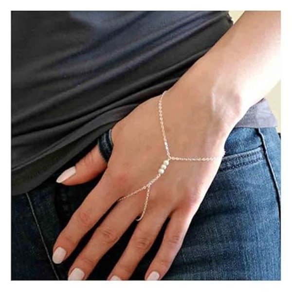 Pärlfinger Ring Armband Silver Slav Armband Handkedja Alla