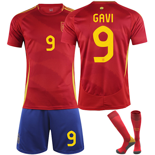 25 Spanien hem röd nummer 9 Gavi fotbollstema tröja fotbollsdräkt barn vuxenstorlek No. 9 Gavi 16（90-100CM) No. 9 Gavi