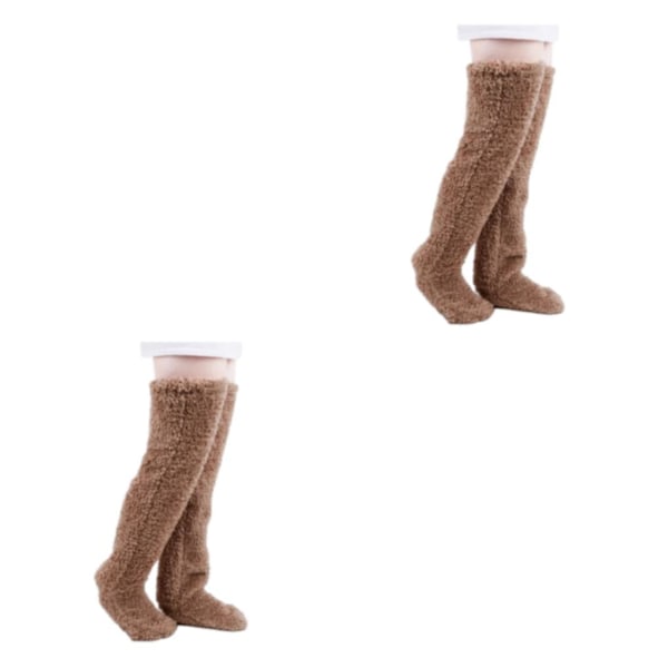 1/2 polyester varma och bekväma knähöga luddiga strumpor teddybjörn golvstrumpor strumpor knäskydd för brun[HK] brun 2Set brown