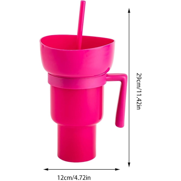 Snack- och dryckkopp 2-i-1 popcornhink dryck juice sugrör kopp popcorn cola hink allt-i-ett vattenkopp hem bärbar kreativ kopp Pink