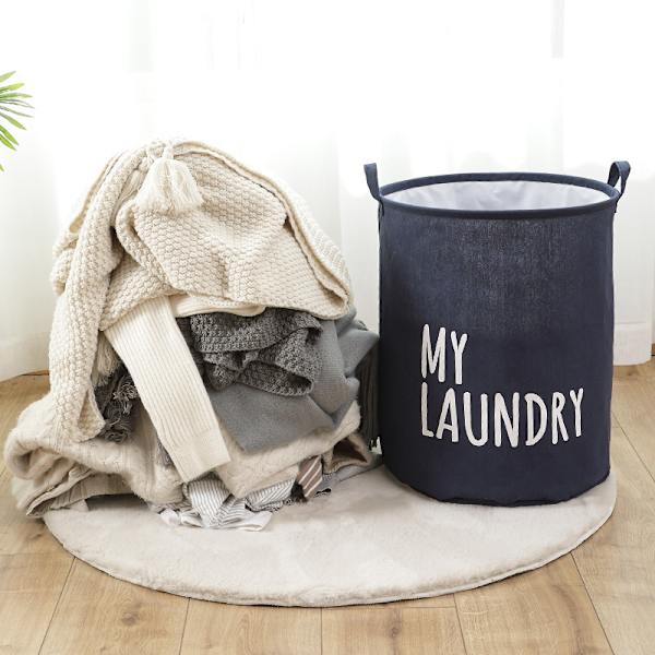 Hopfällbar tvättkorg med dragsko Stor kapacitet Vattentät Klädförvaringskorg för hem badrum Sovrum Marinblå 35*45CM Navy