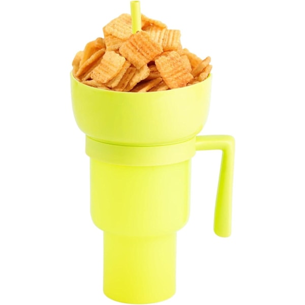 Snack- och dryckkopp 2-i-1 popcornhink dryck juice sugrör kopp popcorn cola hink allt-i-ett vattenkopp hem bärbar kreativ kopp Yellow