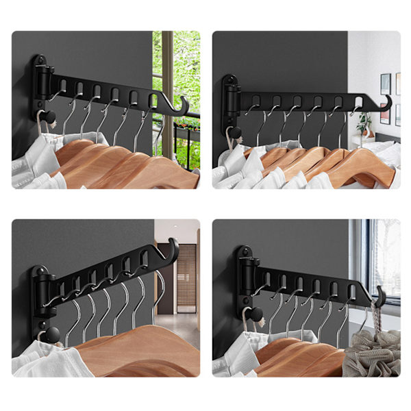 Väggmonterad tvättställ Torktumlare Vikbar klädhängare Metall förvaringsställ för hem sovsal Balkong Heavy Duty hängare Black