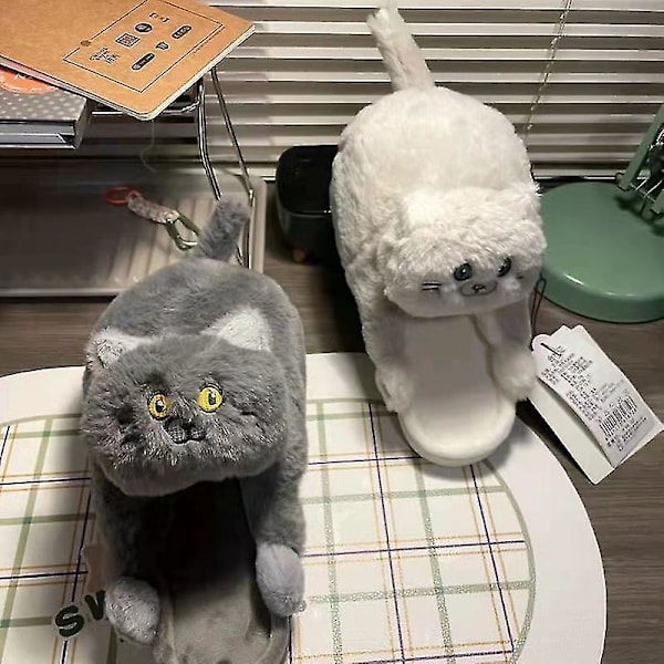 Plysch katttofflor, par tofflor, mjuka halkfria blå grå 42 Grey