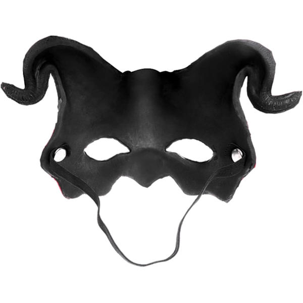 Halloween halv ansikte skrämmande djurmask, karneval demon mask förhorn spöke djävul Red