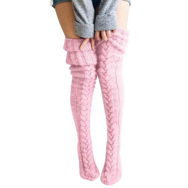 Varma Stickade Knästrumpor Höga Strumpor Thigh High Rosa pink