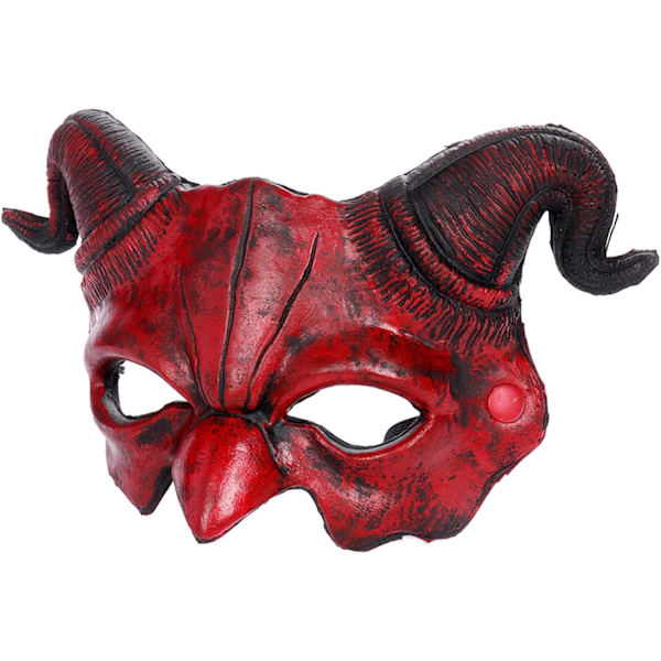 Halloween halv ansikte skrämmande djurmask, karneval demon mask förhorn spöke djävul Red